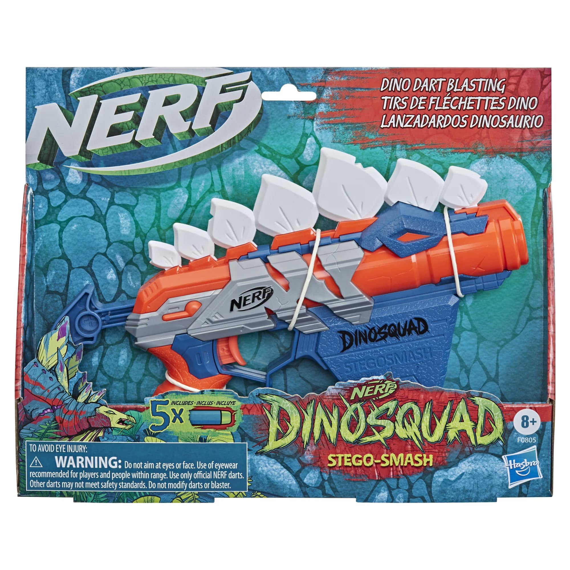 Nerf DinoSquad Stego Smash Dart Blaster, Includes 5 Nerf Elite Darts, Outdoor Toy for Kids Ages 8+